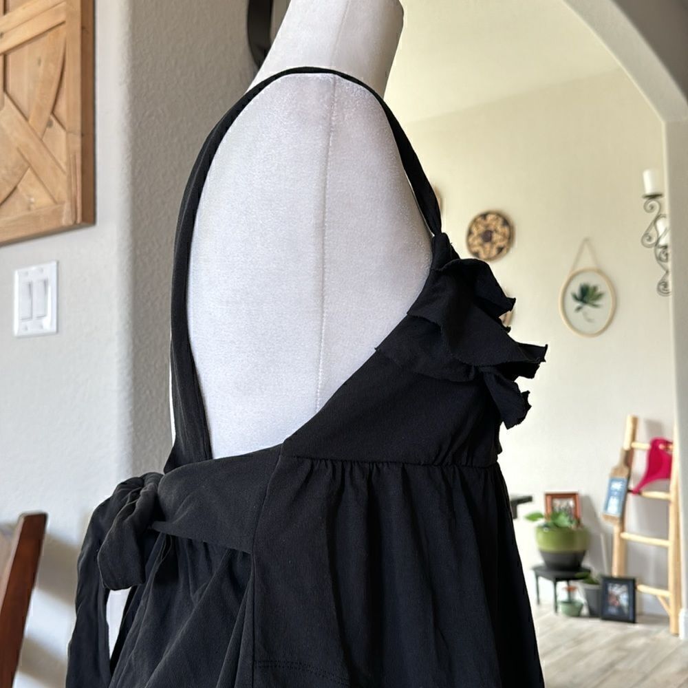 NWOT Free People Beach The Valley Mini Babydoll Dress Black S Cotton Tie Ruffle - Picture 9 of 16